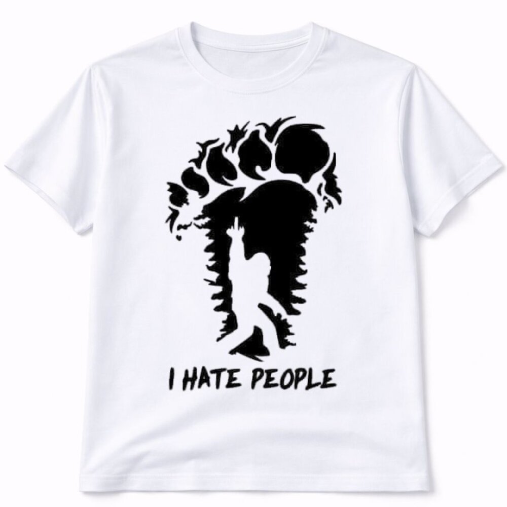Bigfoot I Hate People Graphic T Shirt Trendy Boutique Style Tee Mens White Gifts
